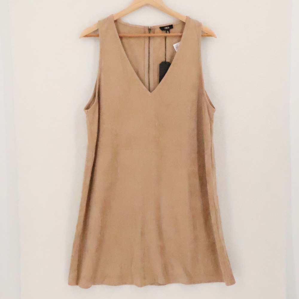 LUCCA Faux Vegan Suede Mini Shift Dress Womens Size L Jumper Minimalist Western